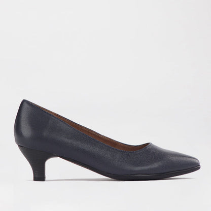 Froggie Kitten heel Court shoe in Navy - 10984 - single side.