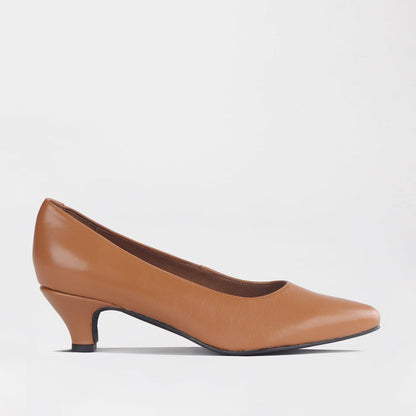 Froggie Women’s Kitten Heel Court Shoe-Tan Leather - 13007
