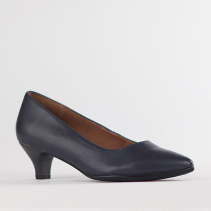 Froggie Kitten heel Court shoe in Navy - 10984 - side angle.