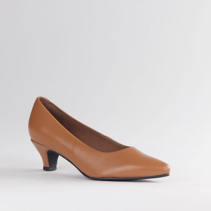 Froggie Shoes Shoes Froggie Women’s Kitten Heel Court Shoe-Tan Leather - 13007