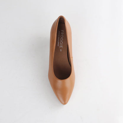 Froggie Shoes Shoes Froggie Women’s Kitten Heel Court Shoe-Tan Leather - 13007