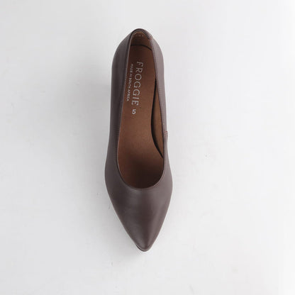 Froggie Shoes Shoes Froggie Women’s Kitten Heel Court Shoe-Brown Leather - 13007