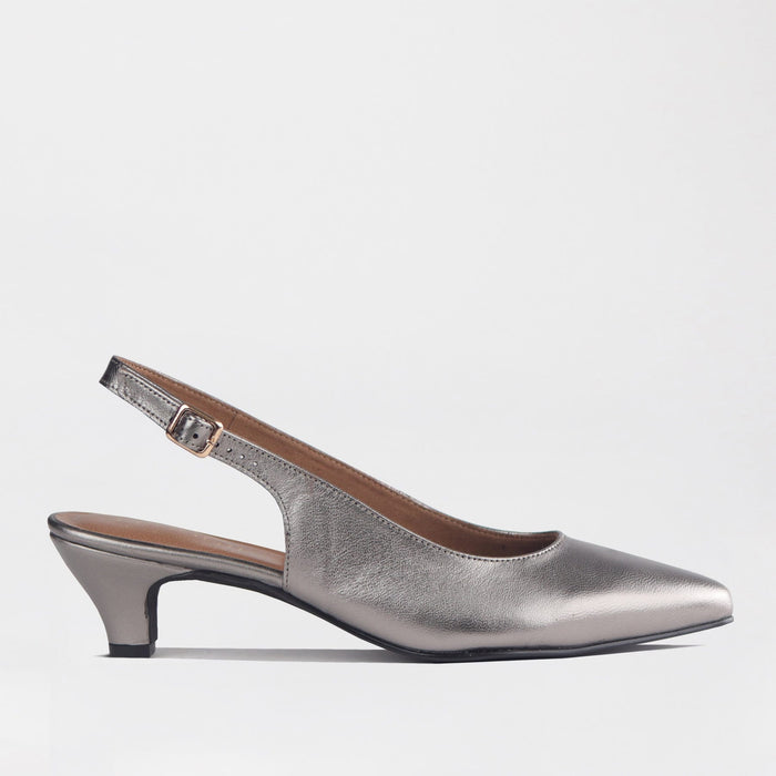 Froggie Women's Slingback Pump Elegant Comfort-Pewter Leather - 13117 - side.