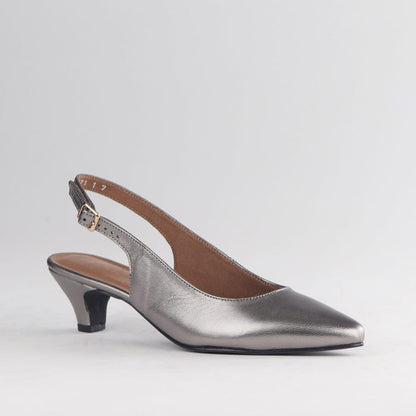 Froggie Women's Slingback Pump Elegant Comfort-Pewter Leather - 13117 - side angle.