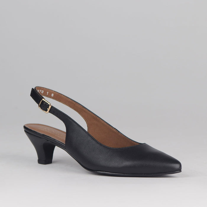 Froggie Women's Slingback Pump Elegant Comfort- Black Leather - 13117- side angle.