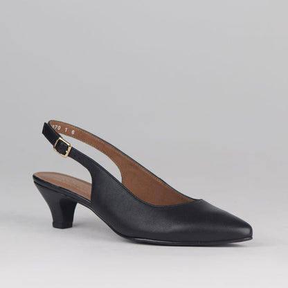 Froggie Women's Slingback Pump Elegant Comfort- Black Leather - 13117- side angle.