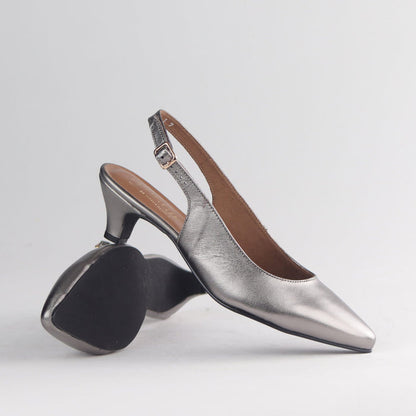 Froggie Women's Slingback Pump Elegant Comfort-Pewter Leather - 13117 - pair.