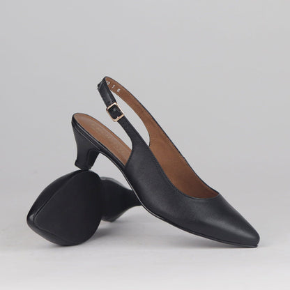 Froggie Women's Slingback Pump Elegant Comfort- Black Leather - 13117 - pair.