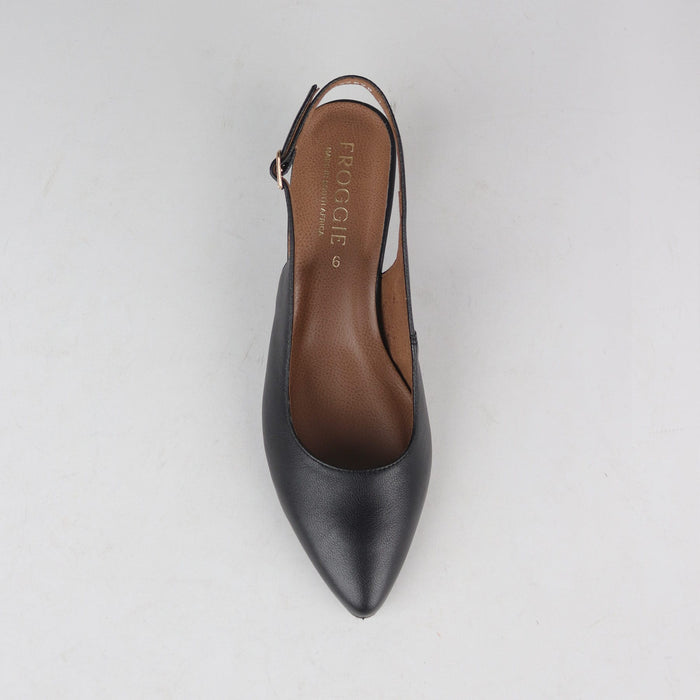 Froggie Women's Slingback Pump Elegant Comfort- Black Leather - 13117 - top angle.