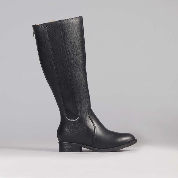 Factory Shop Knee high Flat Boot in Black - 12645 - single side.