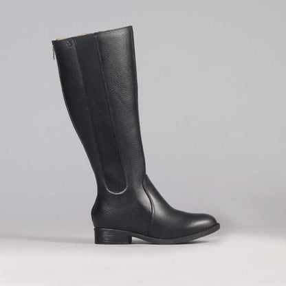 Factory Shop Knee high Flat Boot in Black - 12645 - single side.