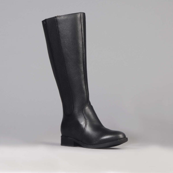 Factory Shop Knee high Flat Boot in Black - 12645 - side angle.