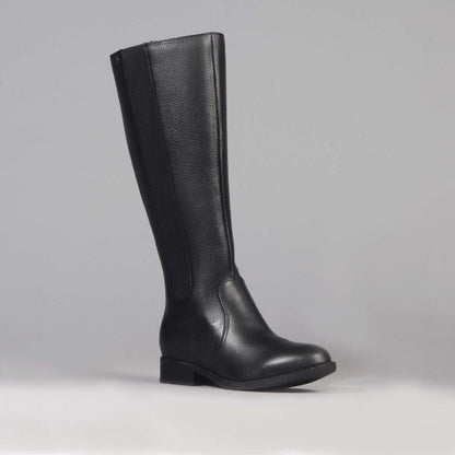 Factory Shop Knee high Flat Boot in Black - 12645 - side angle.