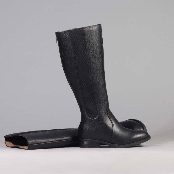 Factory Shop Knee high Flat Boot in Black - 12645 - pair.