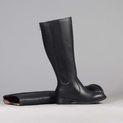 Factory Shop Knee high Flat Boot in Black - 12645 - pair.