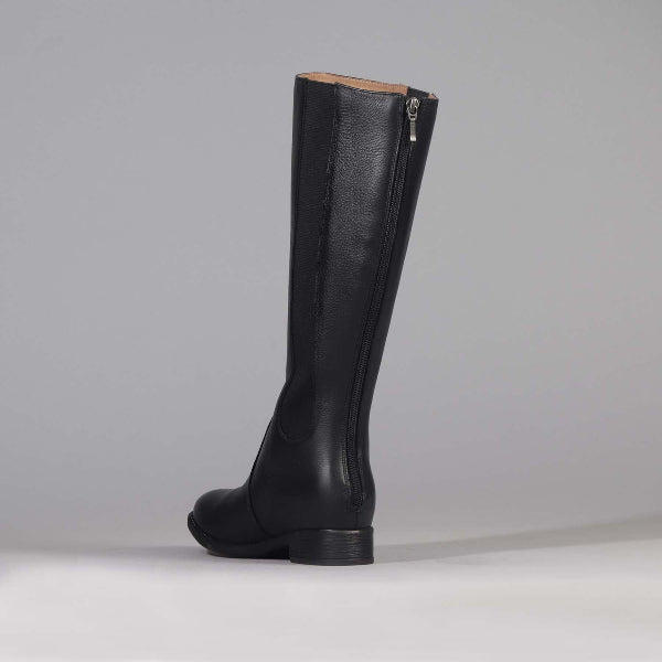 Factory Shop Knee high Flat Boot in Black - 12645 - back angle.