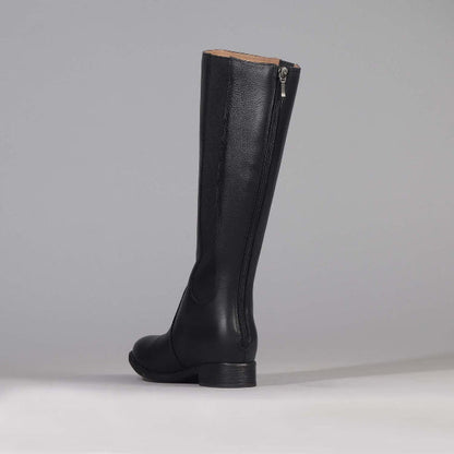 Factory Shop Knee high Flat Boot in Black - 12645 - back angle.