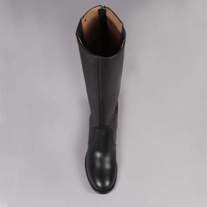 Factory Shop Knee high Flat Boot in Black - 12645 - top angle.