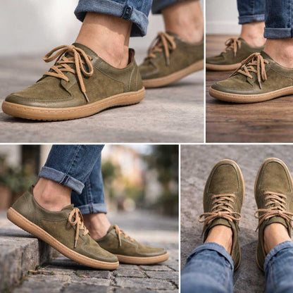 Froggie Women's Lace-up Barefoot Shoe-Removable Footbed -Olive Leather and Suede - 12829 - model picture