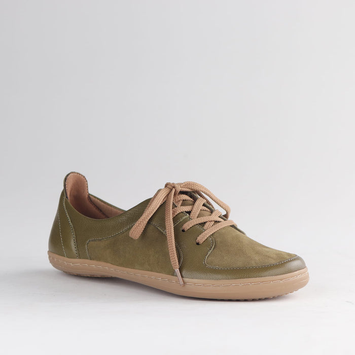 Froggie Shoes Shoes Froggie Women's Lace-up Barefoot Shoe-Removable Footbed -Olive Leather and Suede - 12829