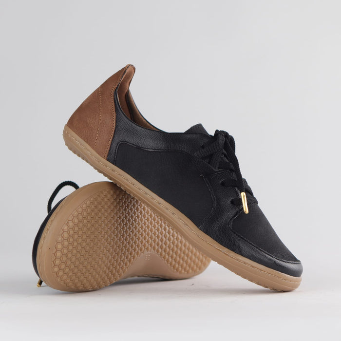 Froggie Shoes Shoes Froggie Women's Lace-up Barefoot Shoe-Removable Footbed-Black and Tabacco Leather Suede - 12829