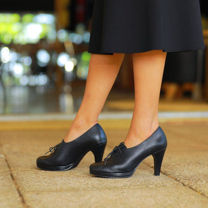 Froggie Lace-up High Heel in Black - 12201 - close up.