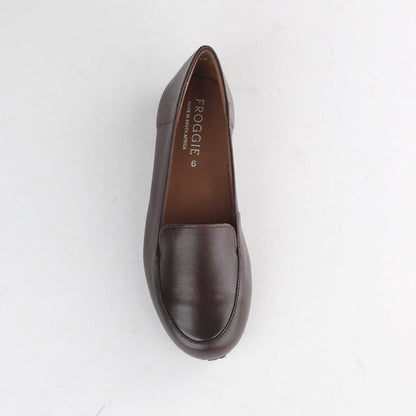 Factory Shop Shoes Froggie Women’s Loafer- Brown Leather-13033 - top angle.