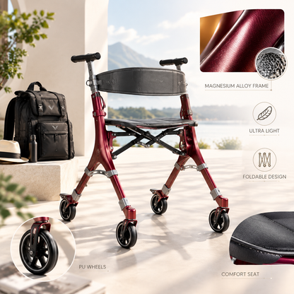 Ultra‑Light Foldable Rollator Walker for Seniors & Adults, Dual X‑Shape Heavy‑Duty Frame, Supports 330 Lbs, Comes with Travel Carry Bag