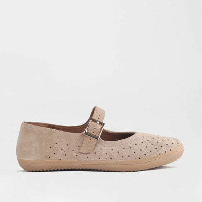 Froggie Shoes Shoes Froggie Women's Mary Jane Barefoot Shoe-Removable Footbed -Beige Suede - 13011