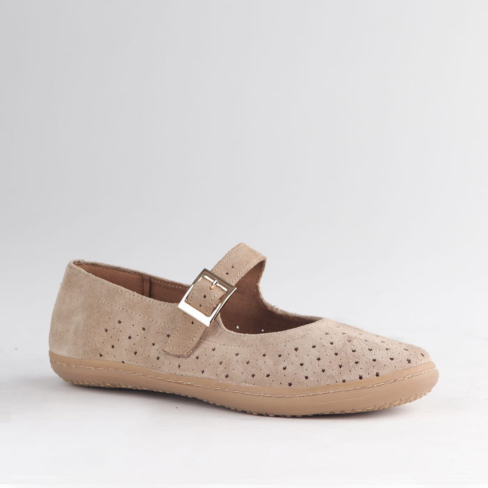 Froggie Shoes Shoes Froggie Women's Mary Jane Barefoot Shoe-Removable Footbed -Beige Suede - 13011