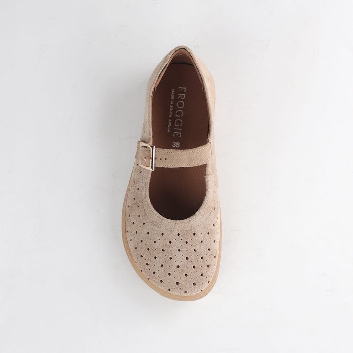 Froggie Shoes Shoes Froggie Women's Mary Jane Barefoot Shoe-Removable Footbed -Beige Suede - 13011