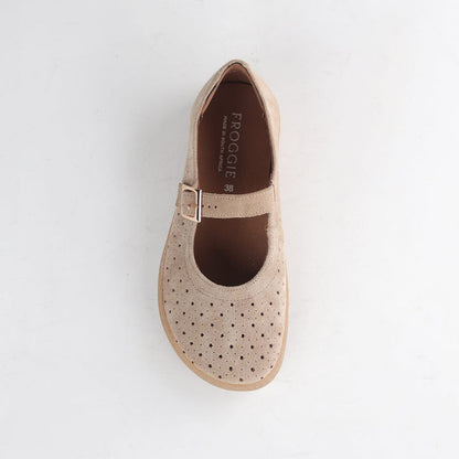 Froggie Shoes Shoes Froggie Women's Mary Jane Barefoot Shoe-Removable Footbed -Beige Suede - 13011