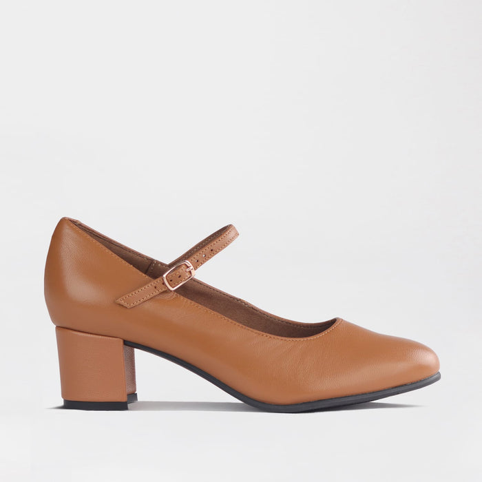 Froggie Shoes Shoes Froggie Women's Mary Jane Block Heel Court Shoe -Tan leather - 13020