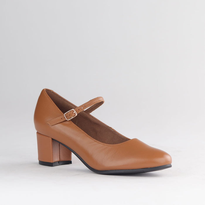 Froggie Shoes Shoes Froggie Women's Mary Jane Block Heel Court Shoe -Tan leather - 13020
