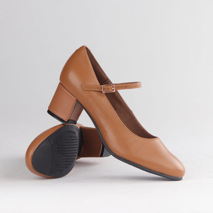 Froggie Shoes Shoes Froggie Women's Mary Jane Block Heel Court Shoe -Tan leather - 13020