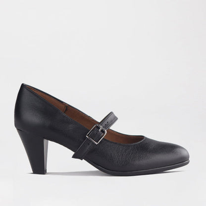 Froggie Women's Mary Jane Court Shoe- Black Leather- 12733 - side