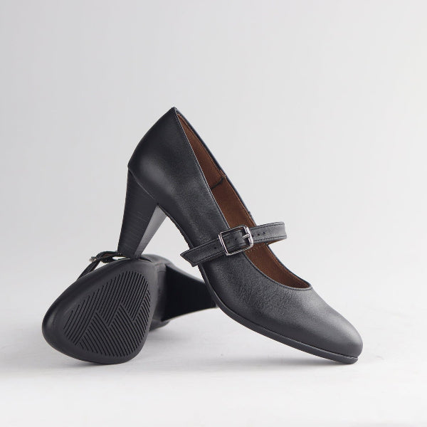 Froggie Women's Mary Jane Court Shoe- Black Leather- 12733 - pair