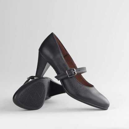 Froggie Women's Mary Jane Court Shoe- Black Leather- 12733 - pair