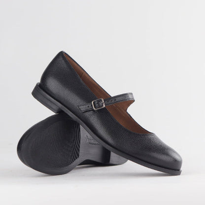 Factory Shop Shoes Penny Pump with Bar Strap in Black -12883