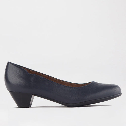 Factory Shop Mid-Heel Court Shoe in Navy - 12635 - single side.