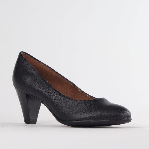 Froggie Mid Heel Court Shoe in Black - 12045 - side angle.
