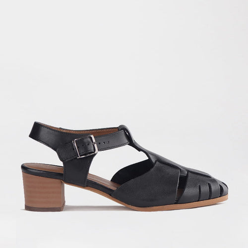 Froggie Shoes Women’s Mid Heel Fisherman Sandal - Black Leather-12993 - side