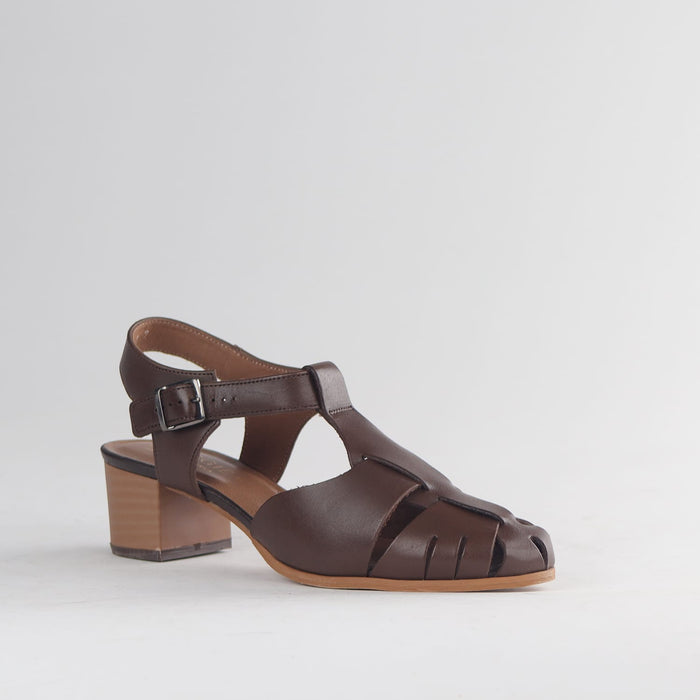 Froggie Shoes Shoes Froggie Women’s Mid Heel Fisherman Sandal - Brown Leather-12993