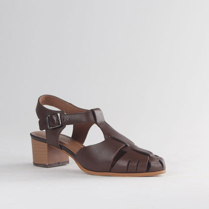 Froggie Shoes Shoes Froggie Women’s Mid Heel Fisherman Sandal - Brown Leather-12993