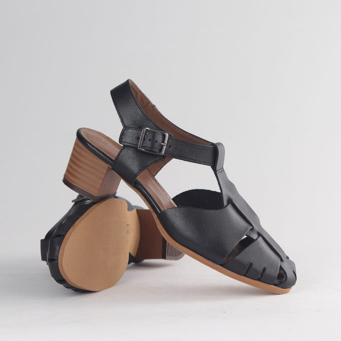 Froggie Shoes Shoes Froggie Women’s Mid Heel Fisherman Sandal - Black Leather-12993