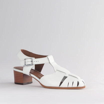 Froggie Shoes Shoes Froggie Women’s Mid Heel Fisherman Sandal - White Leather-12993