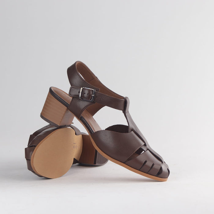 Froggie Shoes Shoes Froggie Women’s Mid Heel Fisherman Sandal - Brown Leather-12993