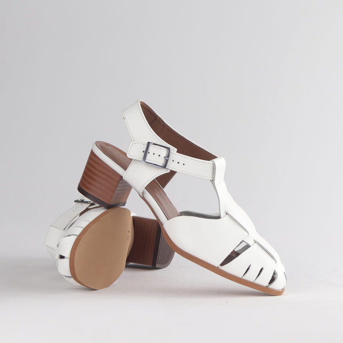 Froggie Shoes Shoes Froggie Women’s Mid Heel Fisherman Sandal - White Leather-12993