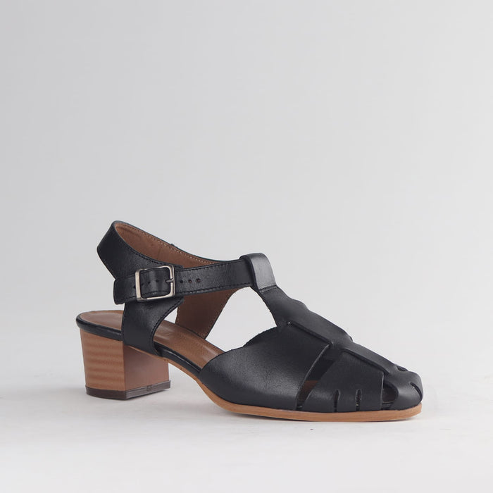 Froggie Shoes Shoes Froggie Women’s Mid Heel Fisherman Sandal - Black Leather-12993