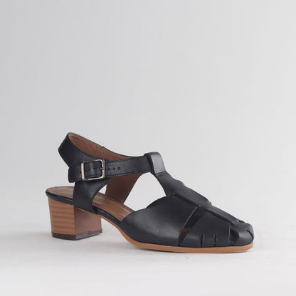 Froggie Shoes Shoes Froggie Women’s Mid Heel Fisherman Sandal - Black Leather-12993